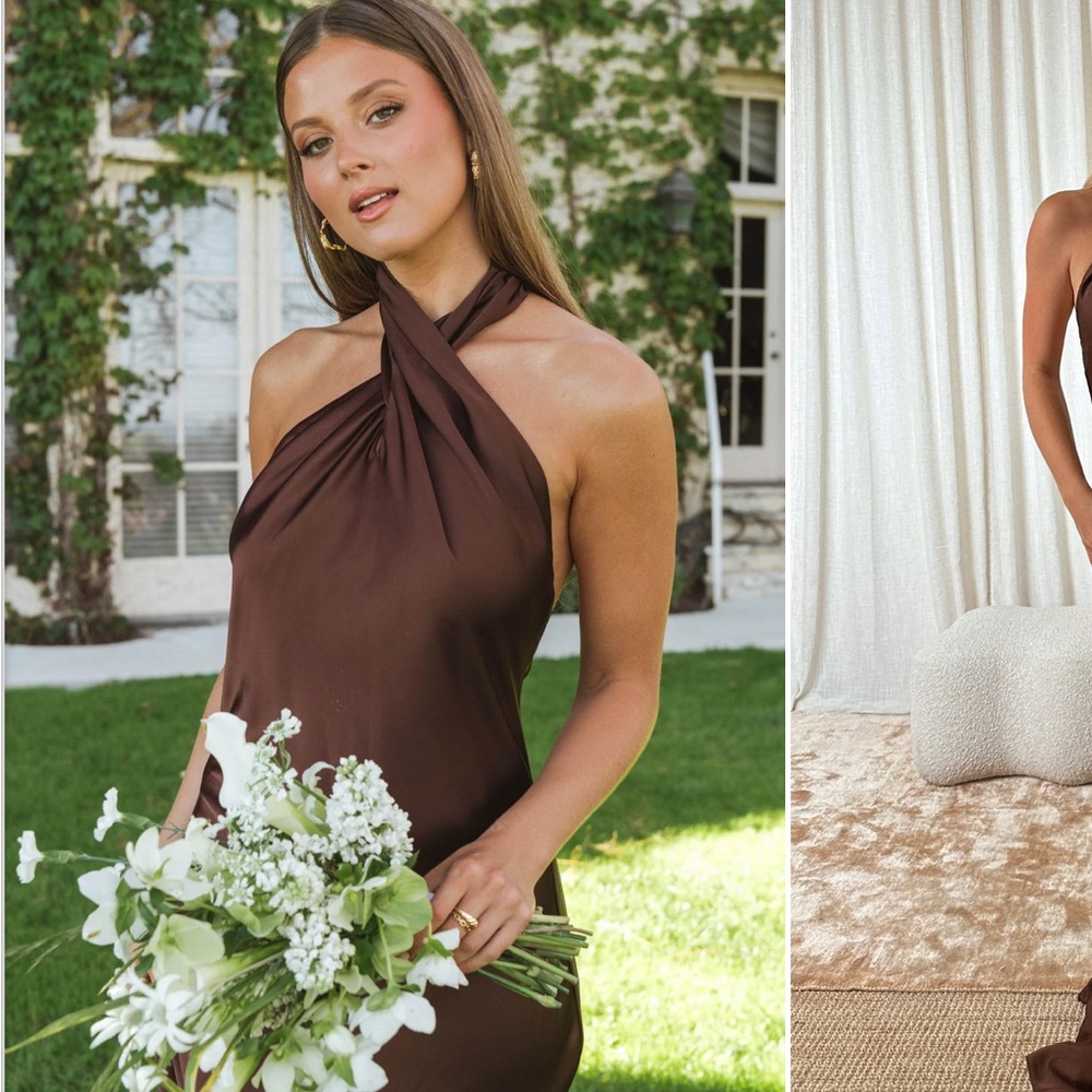 Jasmine Halter Maxi Dress, Brown, Small